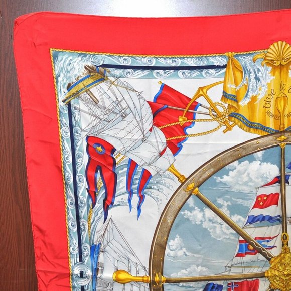 Authentic HERMES Carre 90 Scarf "Vive Le Vent" Silk Red - Picture 3 of 13